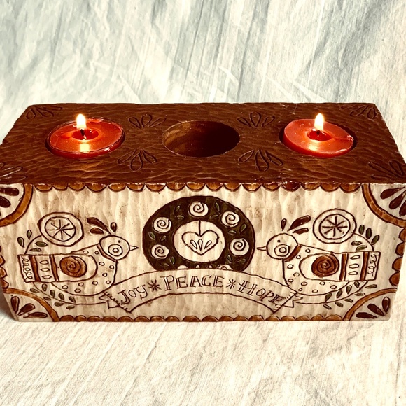 2007 Caribou Canyon Tea Light Candle Holder Joy Peace Hope Christmas Centerpiece - Picture 1 of 15